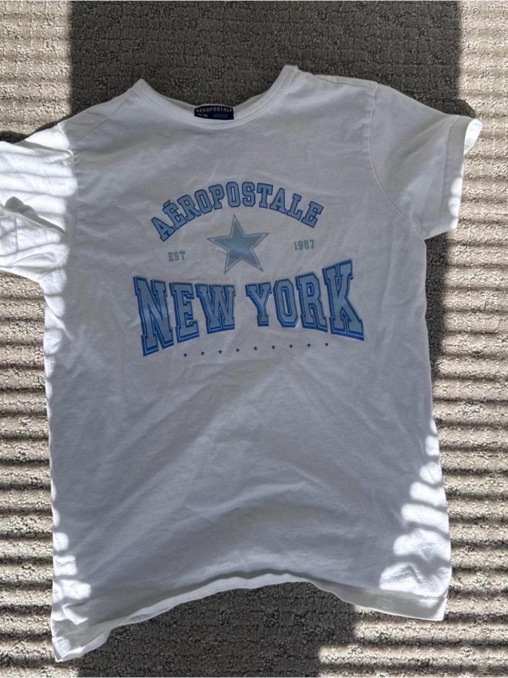 Aeropostale White Tee with Light Blue New York Graphic